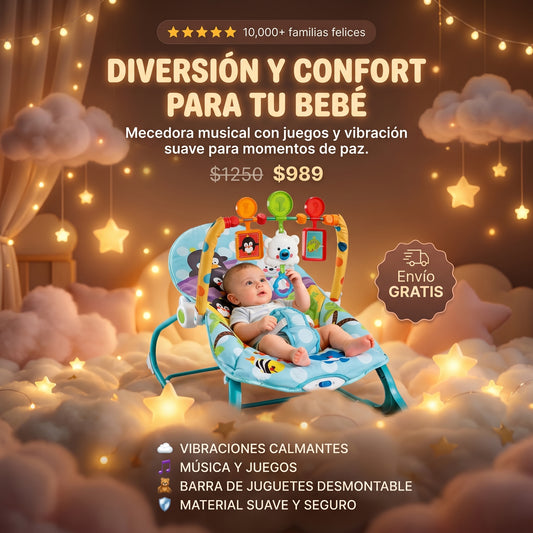 Mecedora Vibradora Musical para Bebé con Barra de Juguetes | Rocker