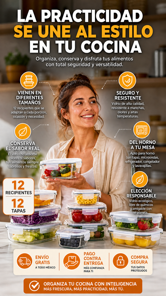 Set 12 Recipientes de Vidrio Herméticos con Tapa — 24 Piezas | Libre de BPA