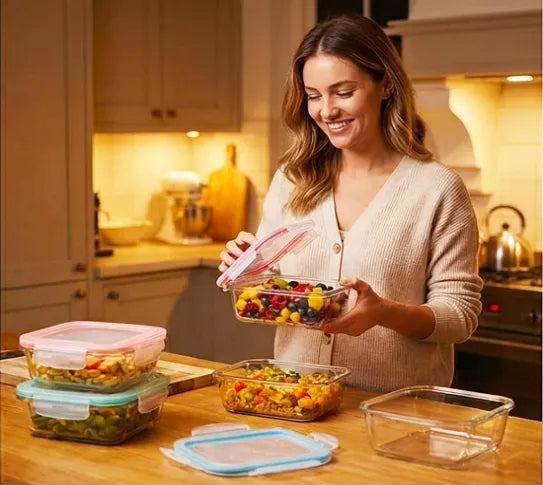 🥗 Set de 18 Contenedores de Vidrio Herméticos con Tapas de Colores