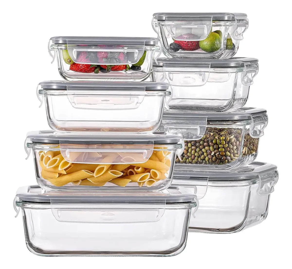 Set 12 Recipientes de Vidrio Herméticos con Tapa — 24 Piezas | Libre de BPA