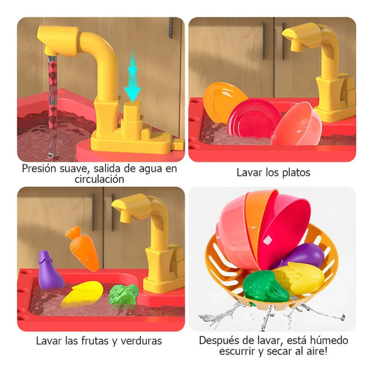 Cocina Infantil 80piezas Con Lavavajillas Rojo