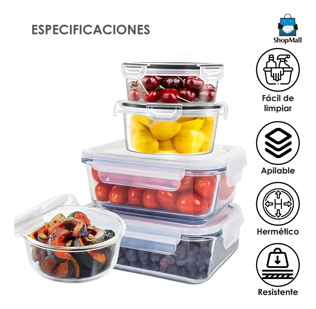 Set recipientes herméticos tamaños variados
