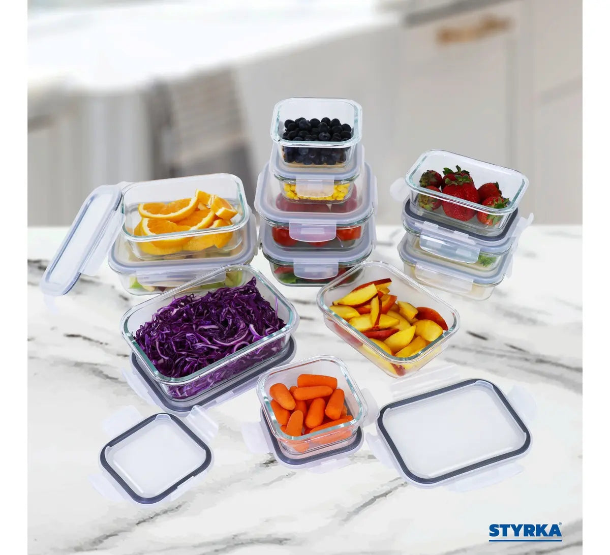 Set 12 Recipientes de Vidrio Herméticos con Tapa — 24 Piezas | Libre de BPA