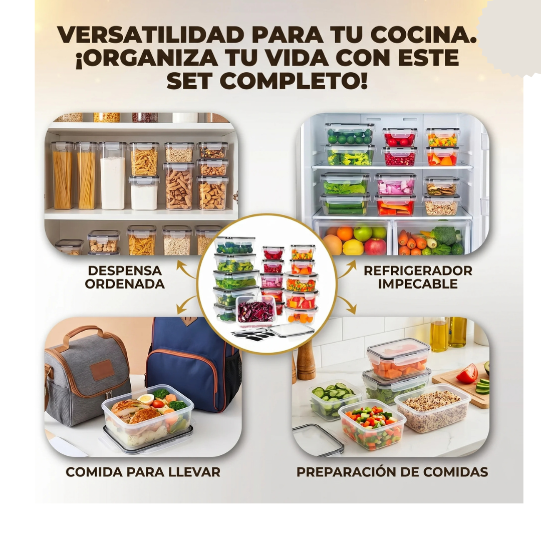 Recipientes herméticos organizados en refrigerador
