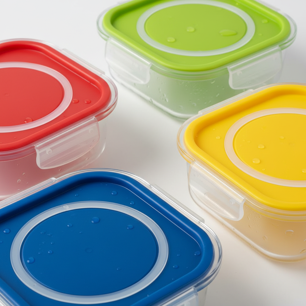 Detalle de tapas de colores con cierre hermético